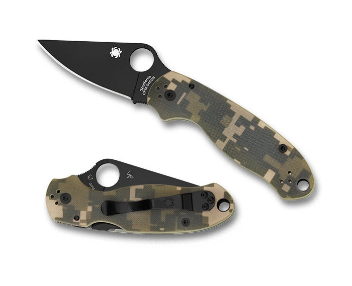 Spyderco Para 3 G-10 Digital Camo Black Blade 2.93" Plain Edge Folding Pocket Knife (C223GPCMOBK)