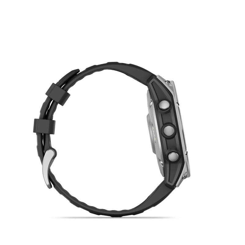 Garmin fenix E – 47 mm, AMOLED Stainless Steel with Black Silicone Band Multisport GPS Smartwatch (010-03025-02)