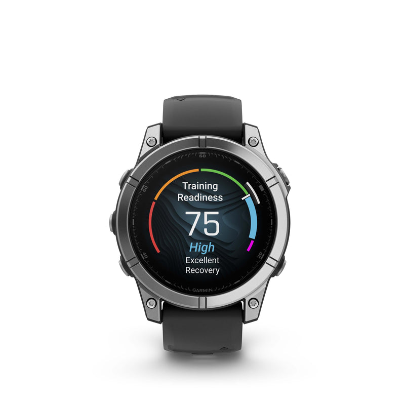 Garmin fenix E – 47 mm, AMOLED Stainless Steel with Black Silicone Band Multisport GPS Smartwatch (010-03025-02)