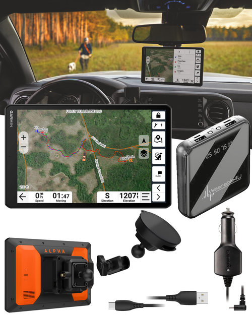 Garmin Alpha XL in-Vehicle Dog Tracking GPS Navigator, 10” Touchscreen, VHF Radio for 9-Mile Range, Tracks up to 20 Dogs, 64 GB Memory, Preloaded Maps, 18 Training Levels w/ Wearable4U Power Bank Bundle (010-03394-00)