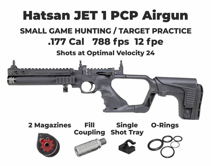 HATSAN Jet 1 / Jet 2 PCP AirGun, Air Pistol Converts to Pellet Air Rifle, Black (up to 788 fps, up to 16.5 fpe)