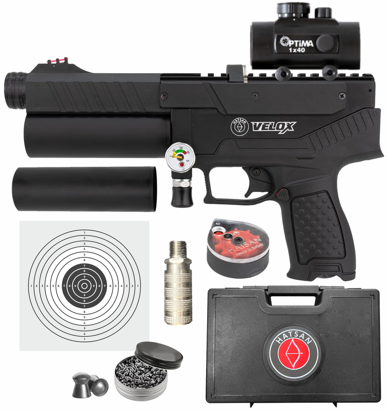 Hatsan Velox PCP Air Pistol .22 or .25 Cal Semi-Auto Pellet Gun, up to 580 FPS, 20 Joules, 12 RDS