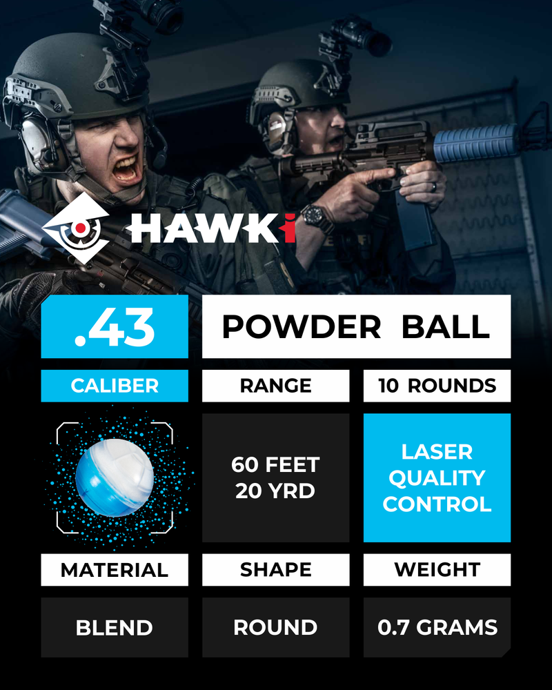 Hawki .43 Cal or .50 Cal or .68 Cal Powder Training Balls Non-Lethal for Paintball Guns, Great for Practice