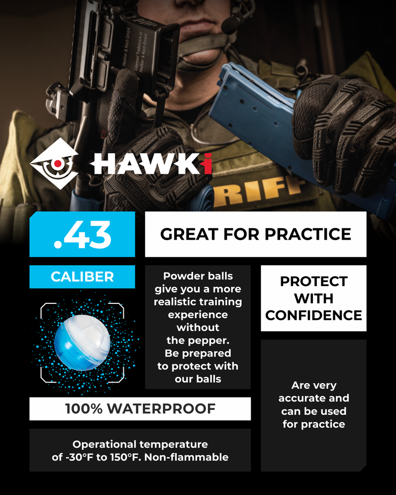 Hawki .43 Cal or .50 Cal or .68 Cal Powder Training Balls Non-Lethal for Paintball Guns, Great for Practice