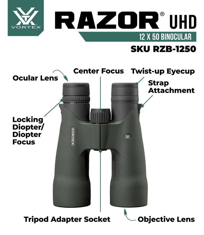 Vortex Optics Razor UHD 12x50 Waterproof Binocular (RZB-1250)