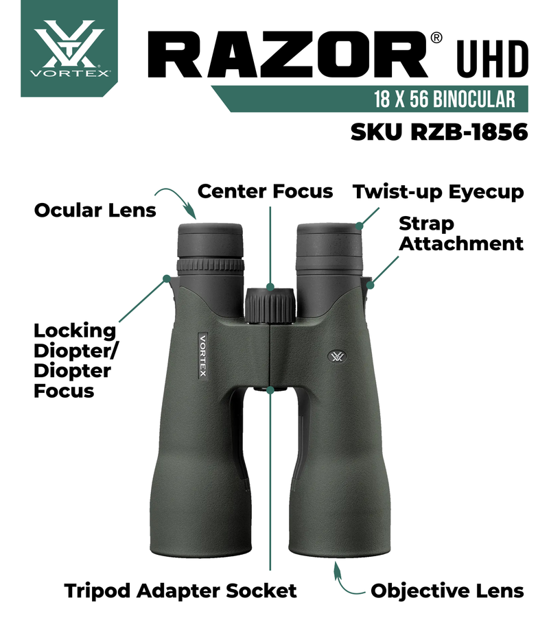 Vortex Optics Razor UHD 18x56 Waterproof Binocular (RZB-1856)