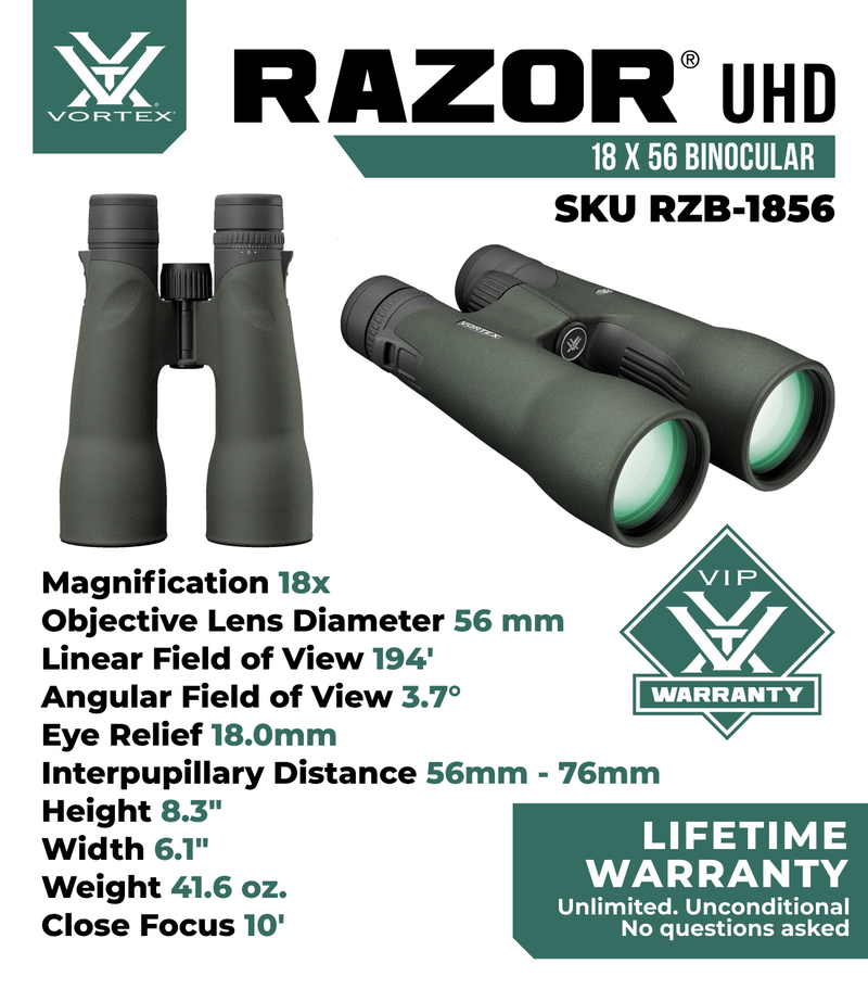 Vortex Optics Razor UHD 18x56 Waterproof Binocular (RZB-1856)