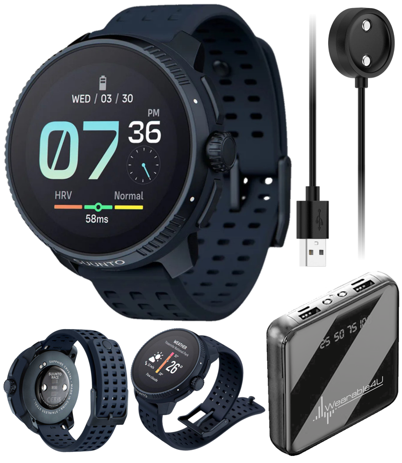 SUUNTO Race Sports Smartwatch, GPS Tracker w/Clearer AMOLED Touchscreen, Dual-Band GNSS & Global Offline Map, 26-Day Standby with Wearable4U Power Bank SQ Bundle