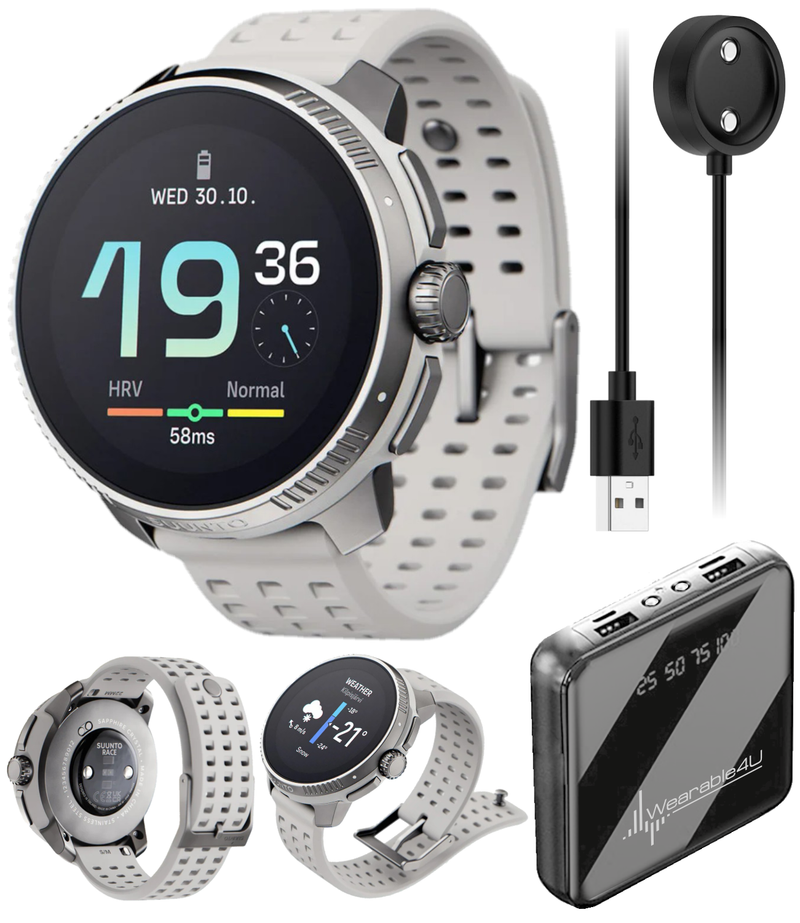 SUUNTO Race Sports Smartwatch, GPS Tracker w/Clearer AMOLED Touchscreen, Dual-Band GNSS & Global Offline Map, 26-Day Standby with Wearable4U Power Bank SQ Bundle