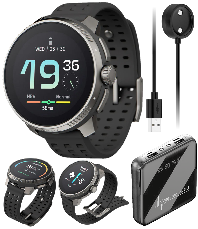 SUUNTO Race Sports Smartwatch, GPS Tracker w/Clearer AMOLED Touchscreen, Dual-Band GNSS & Global Offline Map, 26-Day Standby with Wearable4U Power Bank SQ Bundle