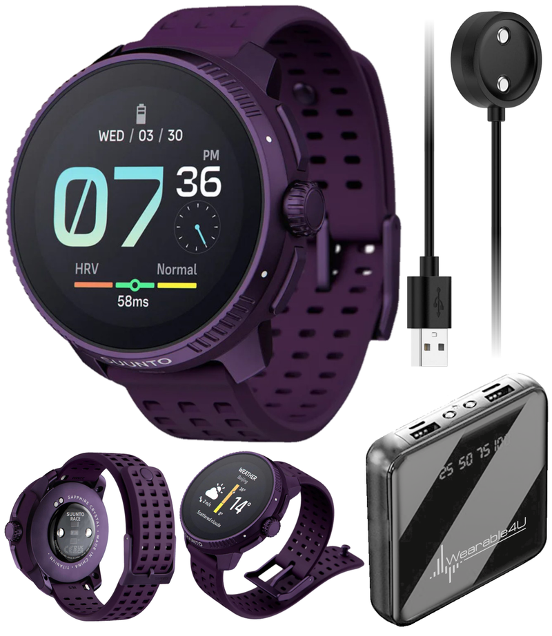 SUUNTO Race Sports Smartwatch, GPS Tracker w/Clearer AMOLED Touchscreen, Dual-Band GNSS & Global Offline Map, 26-Day Standby with Wearable4U Power Bank SQ Bundle