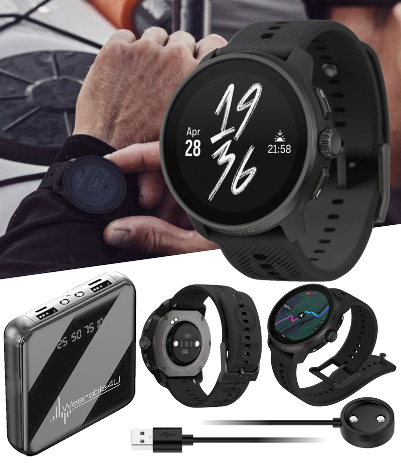 Suunto Race S GPS Sports Smartwatch, AMOLED Touchscreen w/ 13D Standby, Dualband GNSS, Global Offline Map, Advanced Training with Wearable4U Power Bank Bundle