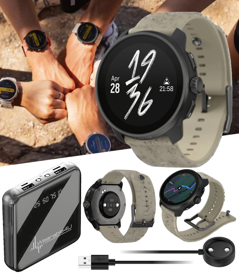 Suunto Race S GPS Sports Smartwatch, AMOLED Touchscreen w/ 13D Standby, Dualband GNSS, Global Offline Map, Advanced Training with Wearable4U Power Bank Bundle