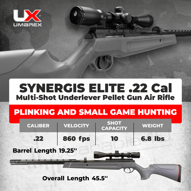 Umarex Synergis Elite Underlever .22 Cal Air Rifle Gas Piston with Targets & Pellets