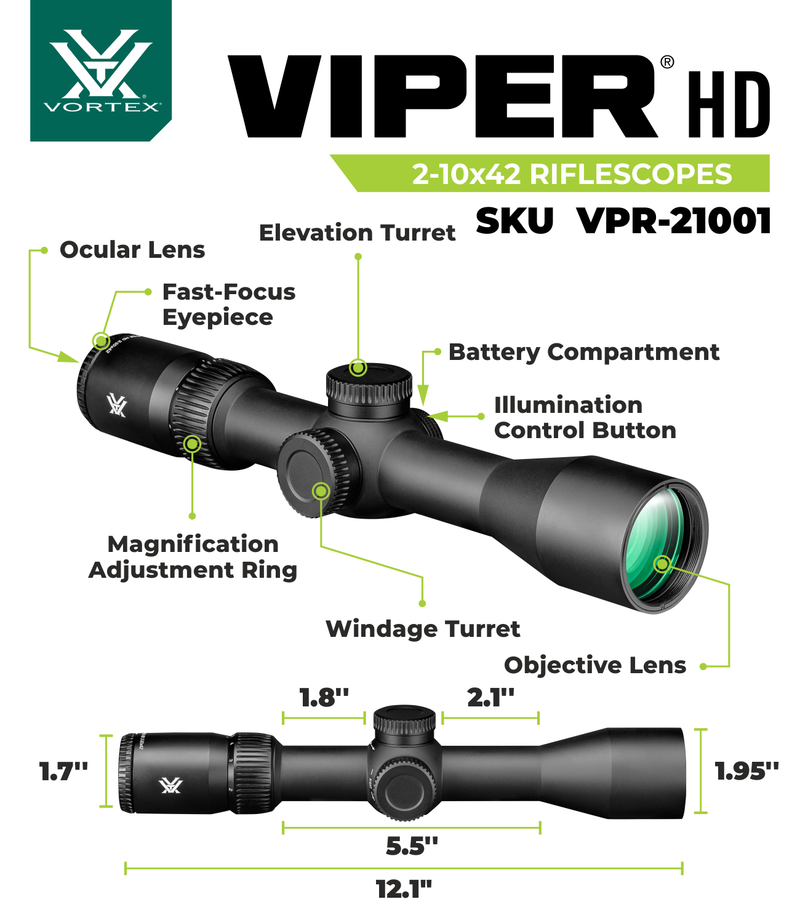 Vortex Optics Viper HD 2-10x42 SFP Second Focal Plane Dead-Hold BDC MOA Riflescope (VPR-21001)