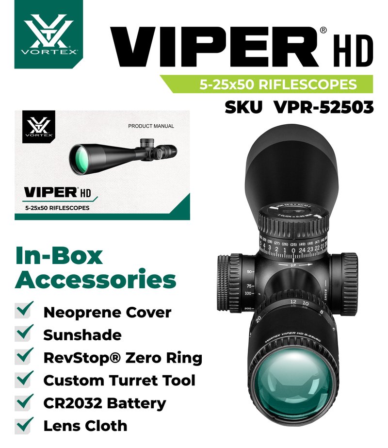 Vortex Optics Viper HD 5-25x50 SFP Second Focal Plane VMR-3 MOA 30mm Tube Riflescope (VPR-52503)