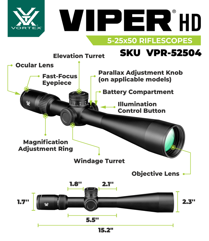 Vortex Optics Viper HD 5-25x50 SFP VMR-3 MRAD Black Riflescope with Free Hat Bundle