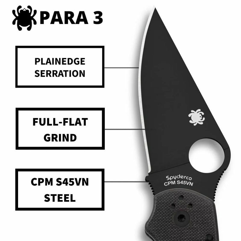 Spyderco Para 3 2.93" Plain Edge Folding Pocket Knife (C223GPBK)