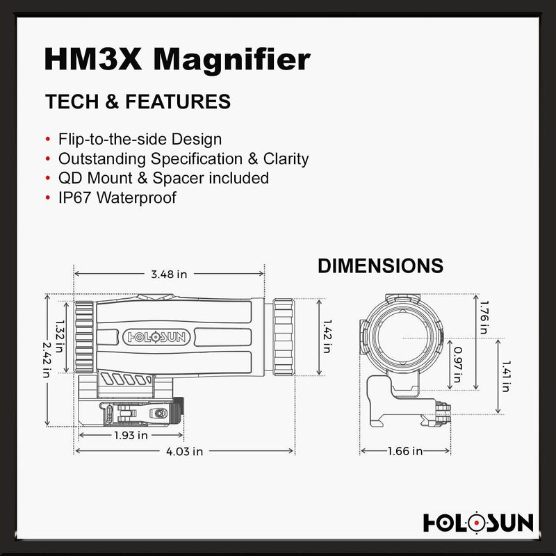 Holosun HM3X 3x Mangifier Flip to Side With Quick Detach QD Mount