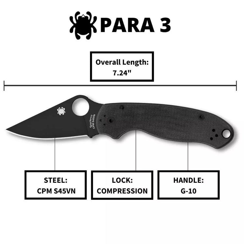 Spyderco Para 3 2.93" Plain Edge Folding Pocket Knife (C223GPBK)