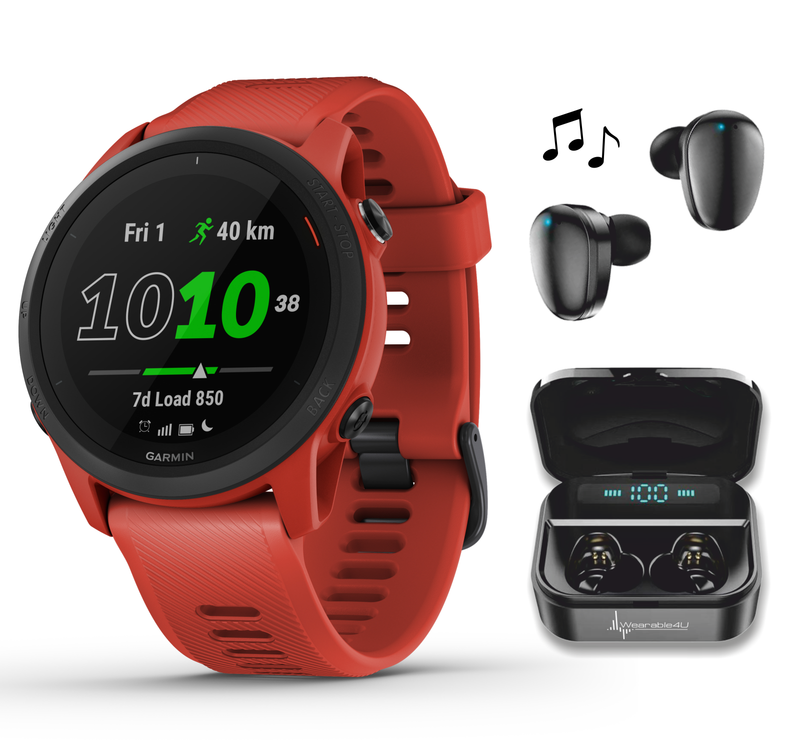 Garmin Forerunner 745, GPS Running Watch with Wearable4U EarBuds with Charging Power Bank Case Bundle