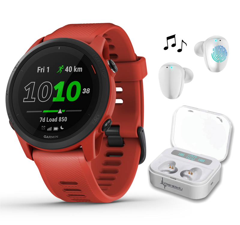 Garmin Forerunner 745, GPS Running Watch with Wearable4U EarBuds with Charging Power Bank Case Bundle