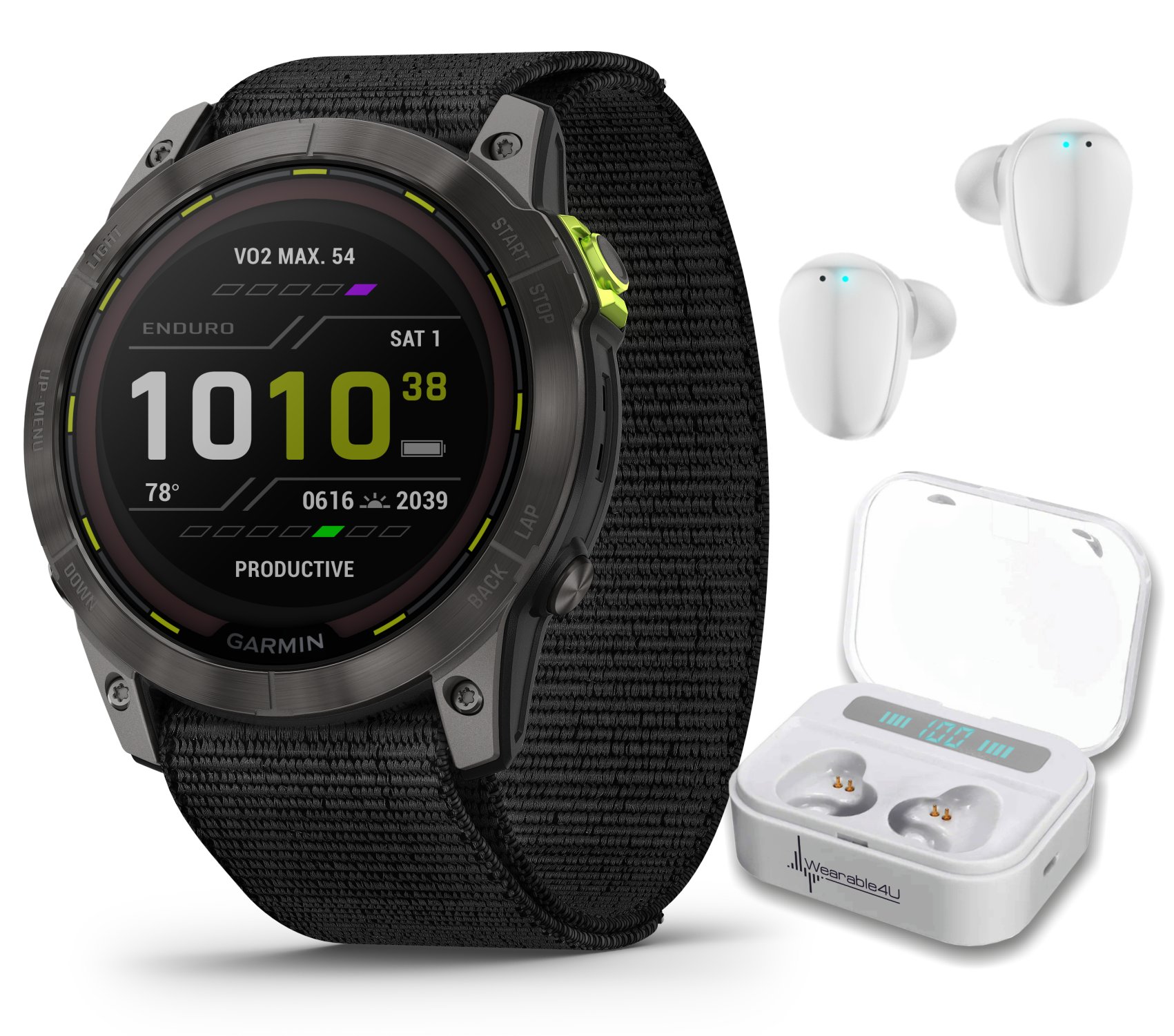 Garmin Fenix 7X Sapphire Solar Multisport GPS Touchscreen Smartwatch,  Carbon Gray DLC Titanium with Black Band with Wearable4U White EarBuds  Bundle 