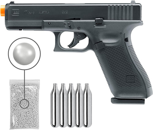 Umarex Glock G17 Gen5 C02 Blowback Airsoft Pistol with 5xCO2 Tanks and Pack of 1000 6mm Plastic BBs Bundle