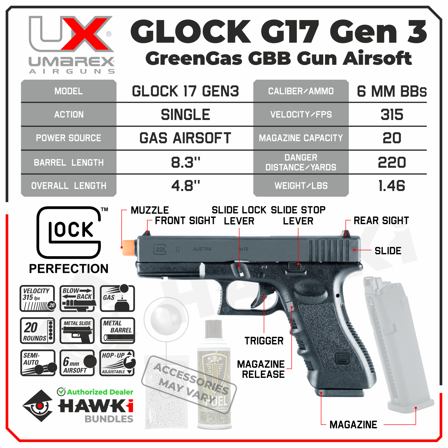 Umarex airsoft pistol GBB Glock 17 Gen 5 Green Gas