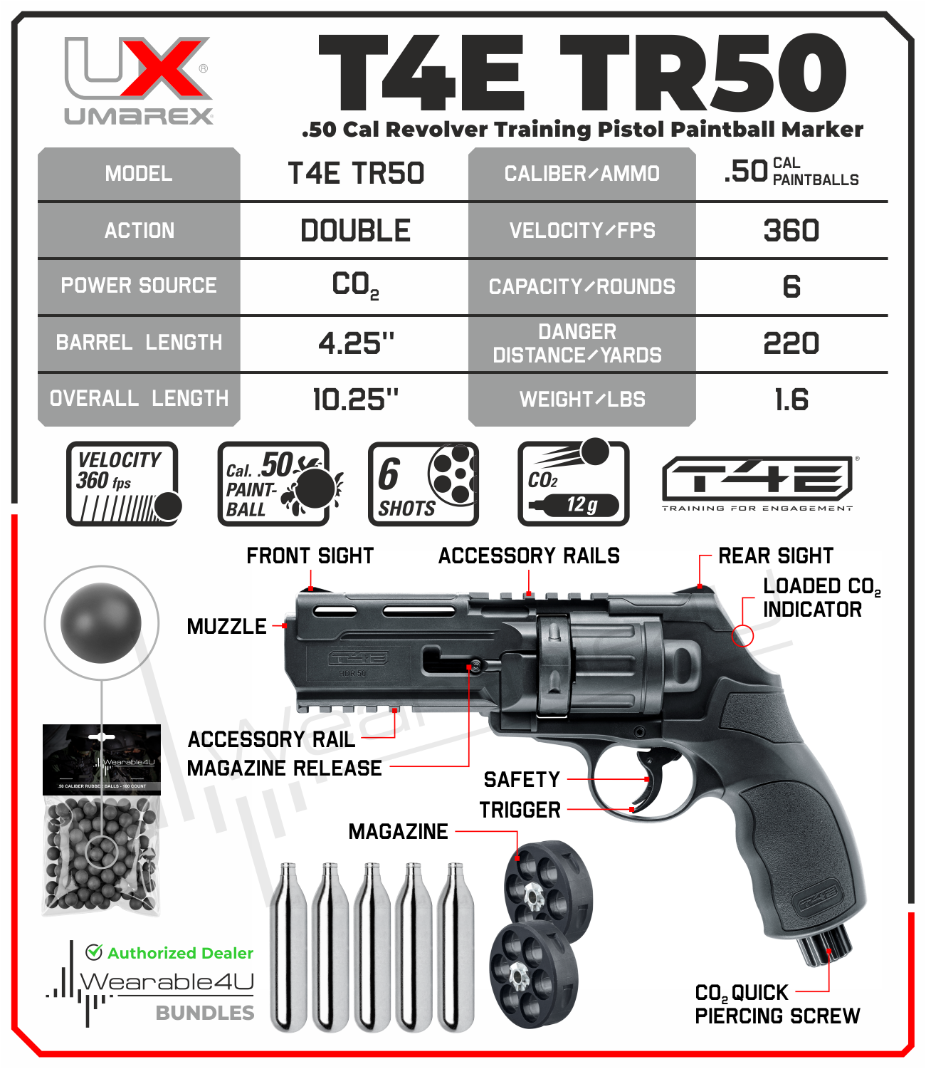 Umarex T4E TR50 Paintball .50 Cal CO2 Paintball Pistol Revolver for sale  online