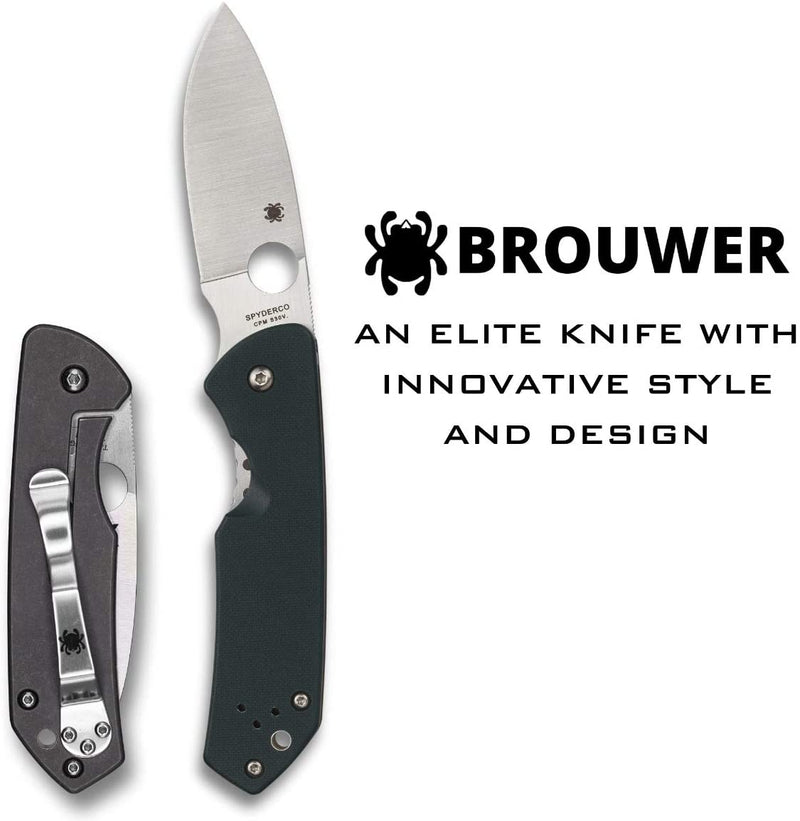 Spyderco Brouwer Folder PlainEdge Folding Pocket Knife, Green G10 Handle