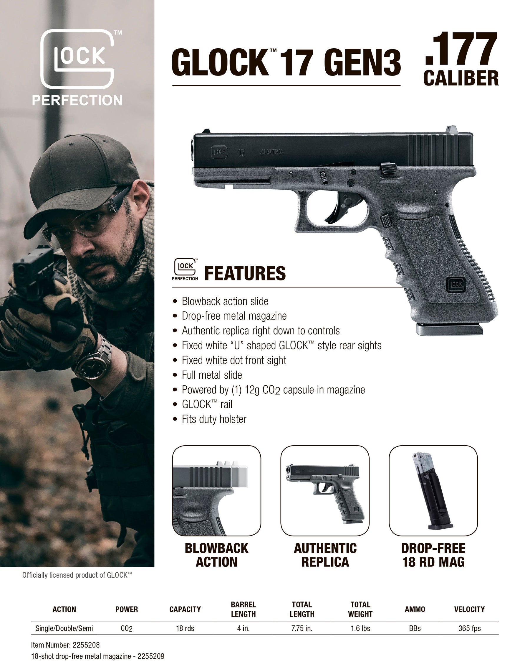 Black Umarex Glock 17 Gen4 CO2 Blowback .177 BB Gun By Airsoft Gun