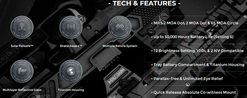 Holosun HE530C-RD 30mm Optical Titanium Housing Solar Failsafe Red Dot Sight