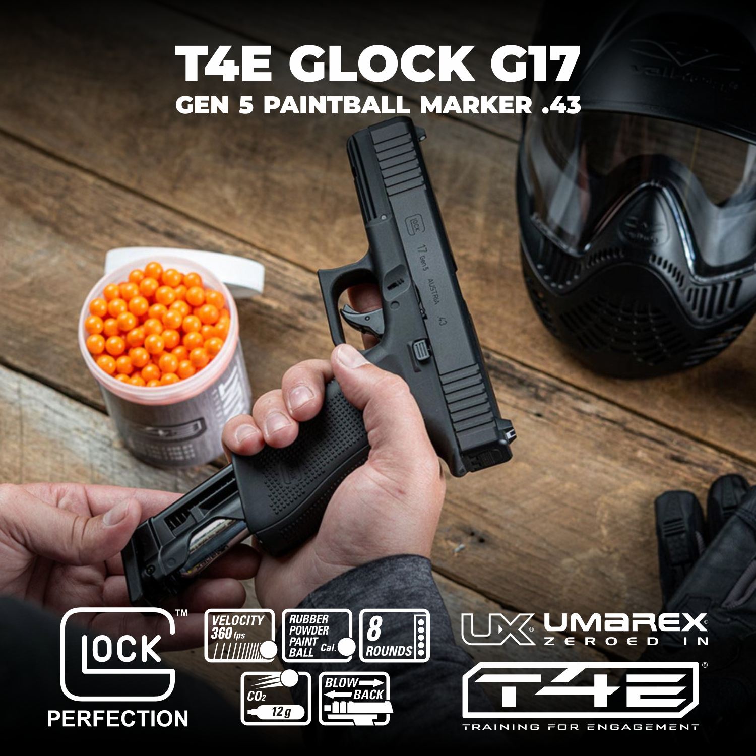 GLOCK 17 T4E PISTOL PACK BLACK CAL 0.43 + RUBBER AND PEPPER BALLS - Wicked  Store