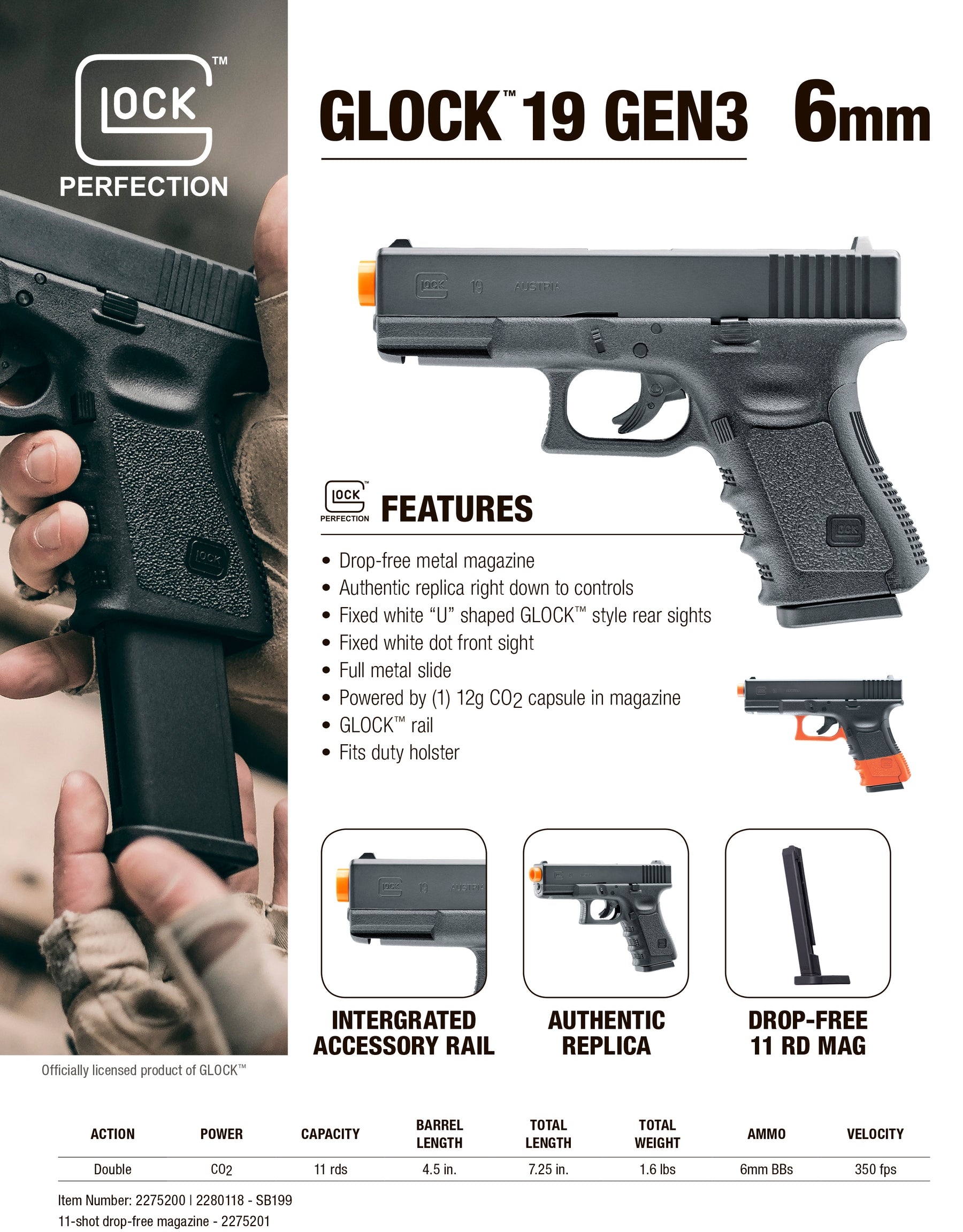 Umarex Glock 19 Gen3 6mm BB Airsoft Pistol, Black (2275200) – Sports and  Gadgets
