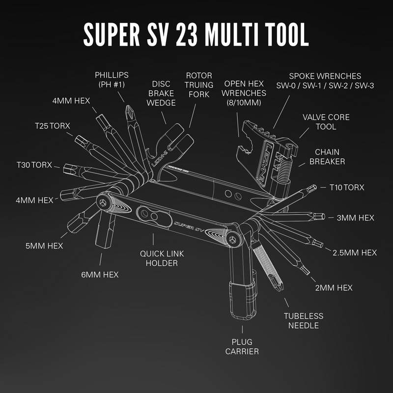 Lezyne Super SV23 Bicycle Multi-Tool, Anti-Corrosion Stainless Steel Bits, Bike Repair Tool