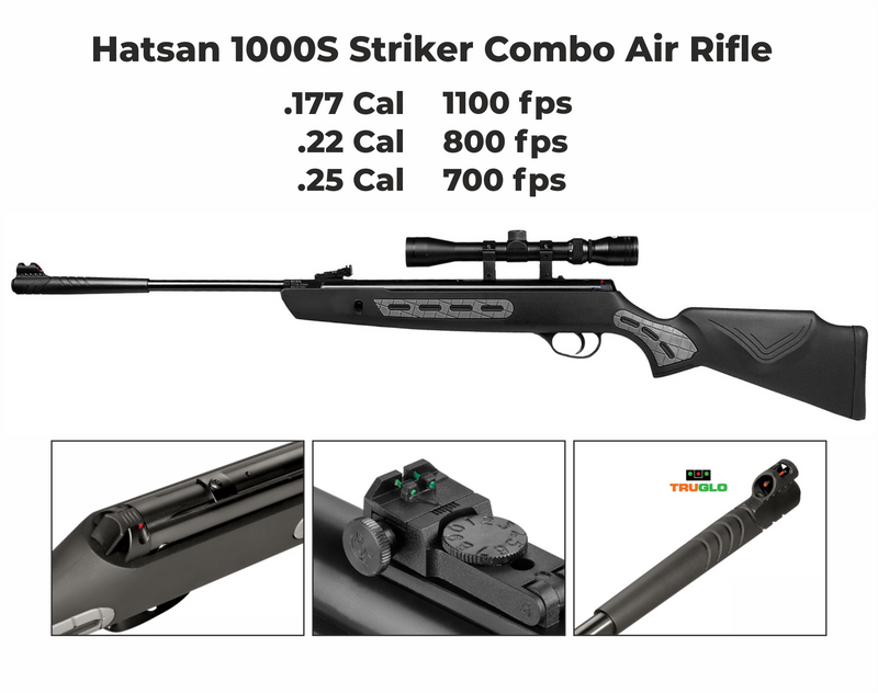 Hatsan 1000S Spring Striker Air Rifle Combo .22 Caliber with Wearable4U .22 cal 250ct Pellets and 100x Paper Targets Bundle