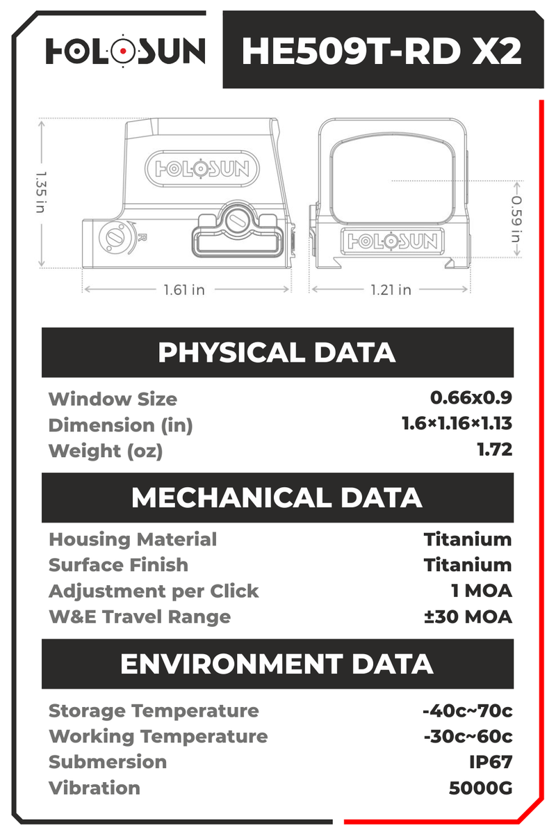 Holosun HE509T-RD X2 Enclosed Reflex Optical Multi-Reticle Red Dot Sight with Free Hat Bundle