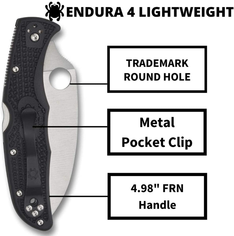 Spyderco Endura 4 FRN Black Wharncliffe 3.78" Plain Edge Lightweight Folding Pocket Knife (C10FPWCBK)