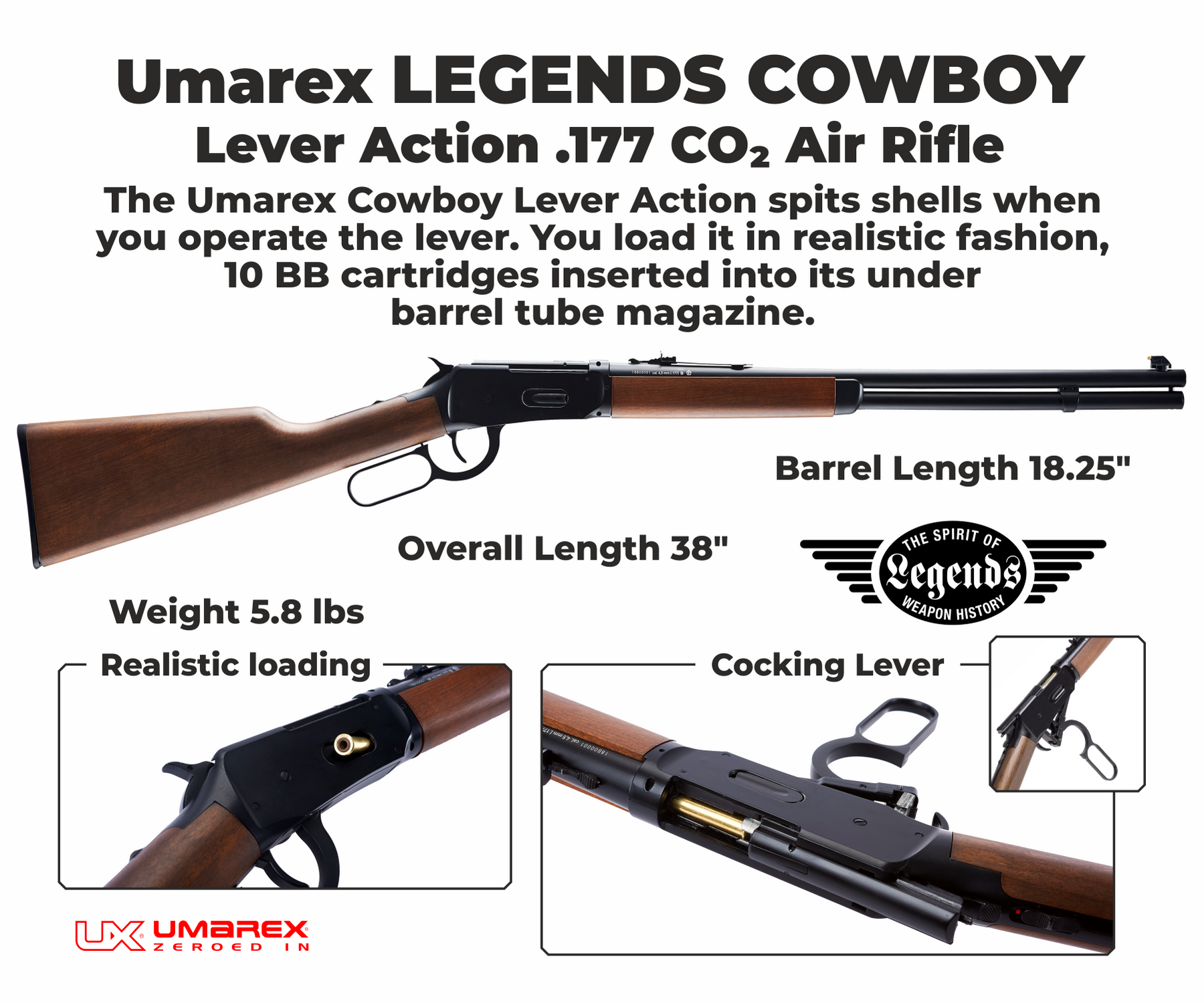Legends Cowboy Lever Action Air Rifle .177 Co2 Bb Gun : Umarex Airguns