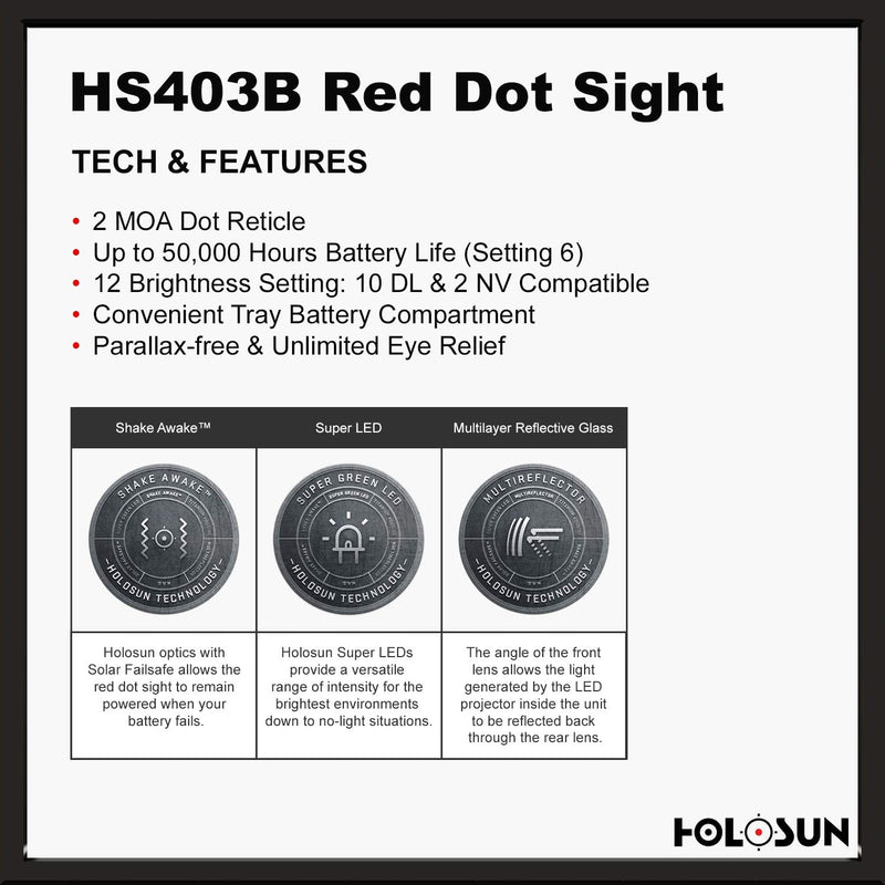 Holosun HS403B Micro Red Dot Optic (2 MOA) Sight with Extra CR2032 Battery and Wearable4U Lens Cleaning Pen and Cloth Bundle