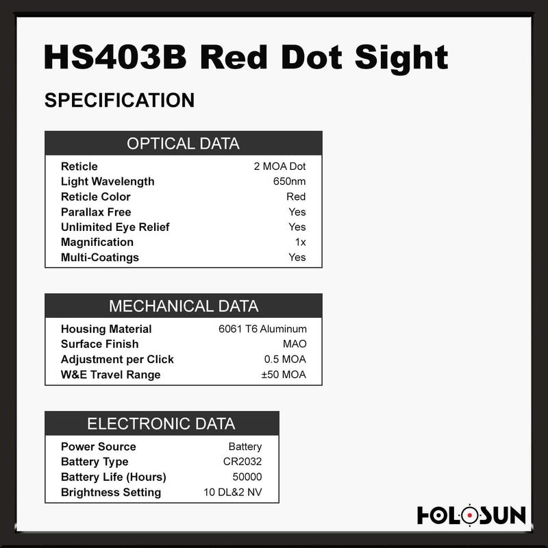 Holosun HS403B Micro Red Dot Optic (2 MOA) Sight with Extra CR2032 Battery and Wearable4U Lens Cleaning Pen and Cloth Bundle