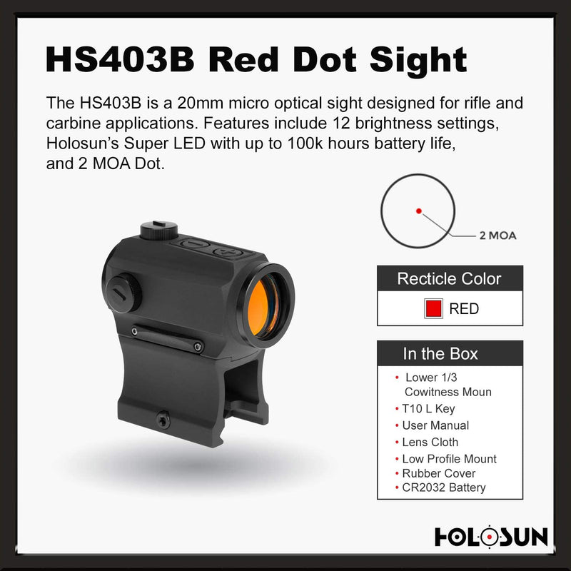 Holosun HS403B Micro Red Dot Optic (2 MOA) Sight with Extra CR2032 Battery and Wearable4U Lens Cleaning Pen and Cloth Bundle