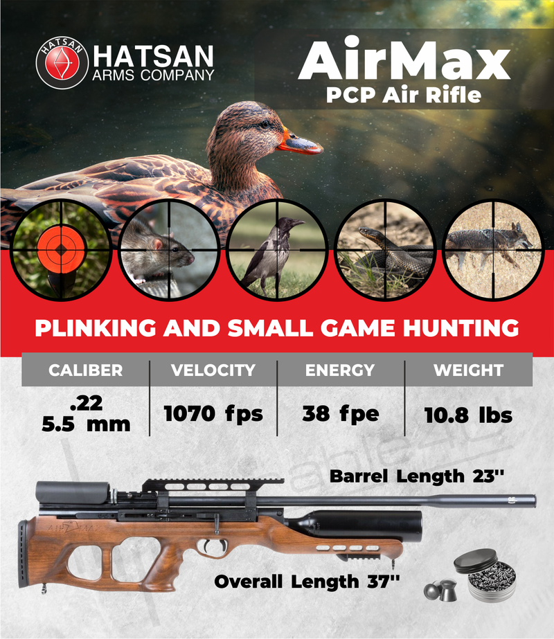 Hatsan AirMax .22 Cal Hardwood Stock QuietEnergy QE PCP AirRifle