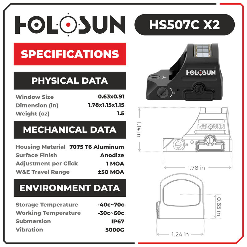 Holosun Circle Dot/Solar Panel HS507C with included Wearable4U Lens Cleaning Towel Bundle