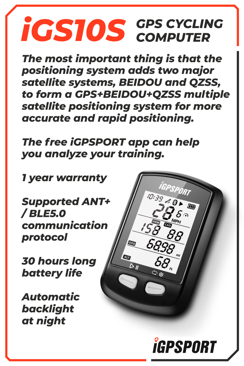 iGPSPORT iGS10S GPS Cycling Computer with Wearable4U Bundle