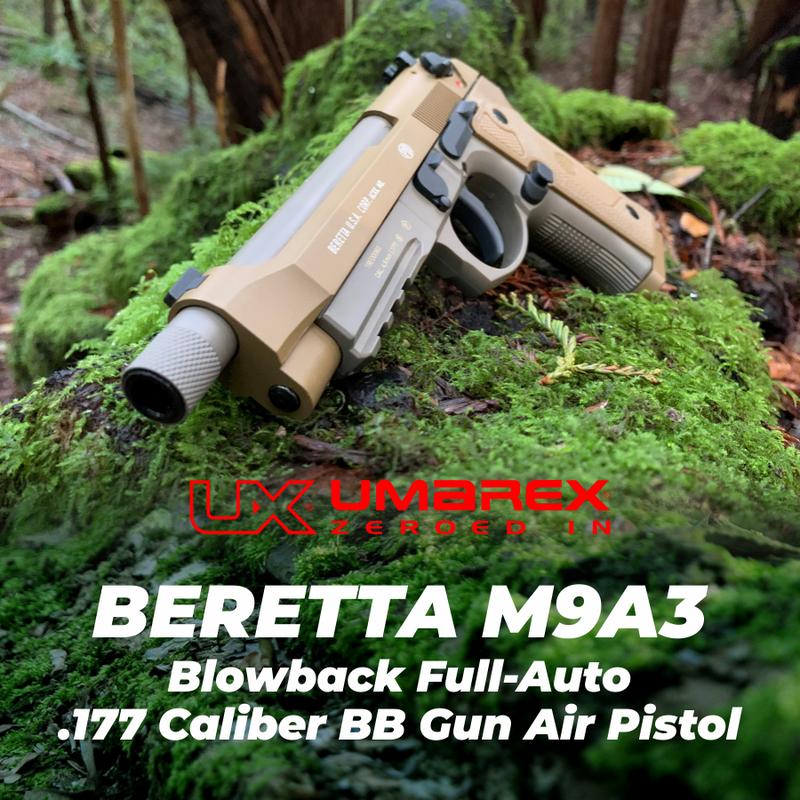 Umarex Beretta M9A3 Full Auto CO2 .177 Cal Blowback Air Pistol with 5x12 CO2 Tanks and Pack of 1500ct BBs and Extra Mag Bundle