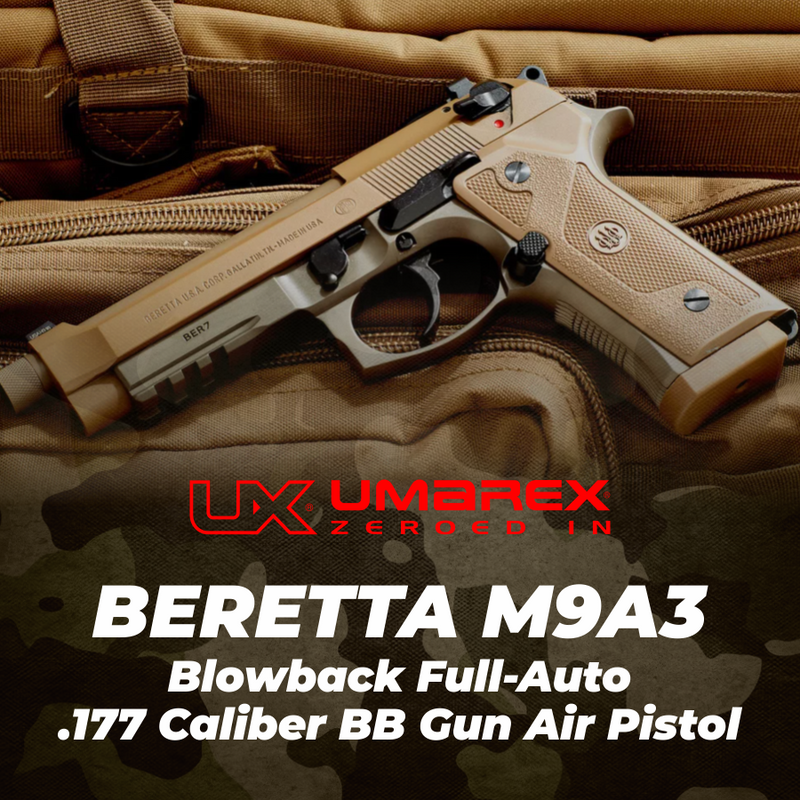 Umarex Beretta M9A3 Full Auto CO2 .177 Cal Blowback Air Pistol with 5x12 CO2 Tanks and Pack of 1500ct BBs and Extra Mag Bundle